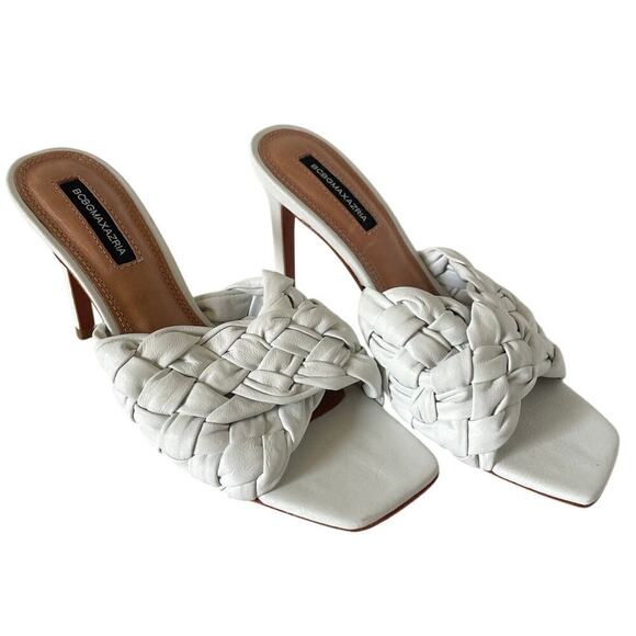 BCBGMaxAzria Barba White Leather Braided Square Toe Mule Sandals • Size 6 ⬇️ - Picture 2 of 4